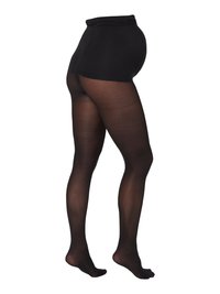 Svarta gravid tights med ett stödjande hög midja. Tillverkade av ett mjukt och elastiskt material för komfort. Transparent design på benen med ogenomskinlig övre del.
