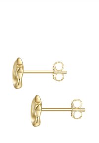 Boucles d'oreilles clous en or avec un design arrondi et abstrait. Composées de métal lisse avec une finition polie. Dotées d'une tige standard et d'un fermoir papillon.