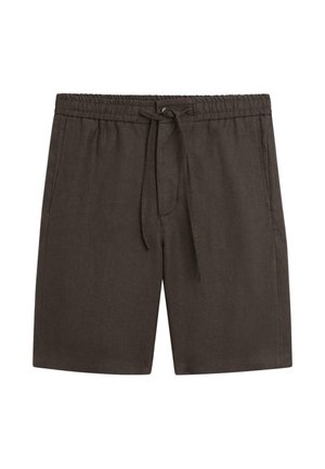 Donkerbruine casual shorts met een elastische tailleband en trekkoord, voorzien van zijzakken en een rechte pijp.