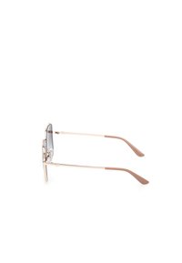 Ochelari de soare din metal aurit cu lentile de culoare închisă gradată, având un cadru subțire, brațe curbate cu un finisaj mat bej și accente decorative subtile.