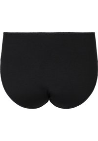 Black cotton briefs featuring a smooth texture, mid-rise design, and delicate scalloped edges along the waistband.
