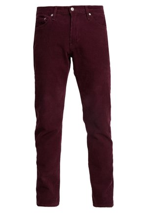 Herren Slim-Fit Cordhose in Dunkelburgunder mit Knopf- und Reißverschluss, Vorder- und Gesäßtaschen.