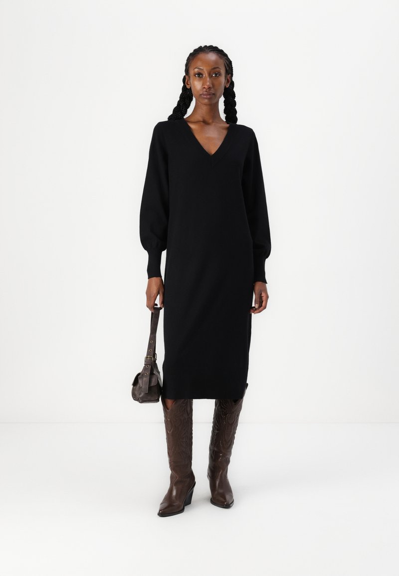 VILA VIAMANDA LONG V NECK DRESS Abito in maglia black/nero