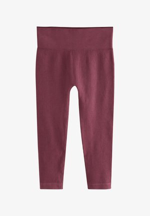 Mallas acanaladas de color malva oscuro para niños pequeños con una cinturilla elástica ancha y piernas hasta el tobillo.