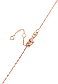Rose-guld kædearmbånd med en lobster-lås og forlængerkæde. Har tynde led og en glat tekstur. Mærket med et renhedsstempel.
