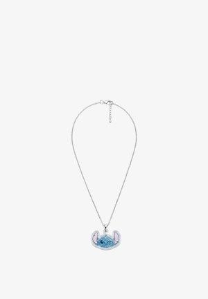 Collier chaîne en argent avec pendentif personnage Stitch bleu et rose du film Lilo & Stitch de Disney.