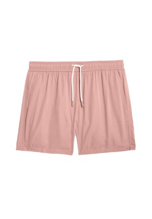 Bañador rosa claro hecho de tejido ligero, con una cinturilla elástica y cordón blanco, y bolsillos laterales.