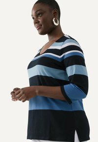 Ulla Popken STRIPED 3/4 SLEEVE TEE - Långärmad tröja - midnight blue