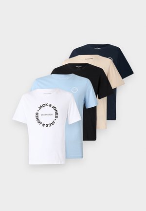 JJSIMON TEE CREW NECK 5 PACK - Print T-shirt - dark blue/white/beige