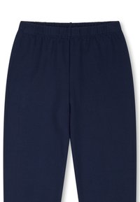 Pantaloni in cotone blu navy con vita elastica, caratterizzati da una superficie liscia e un taglio dritto. Senza tasche o elementi di design aggiuntivi.