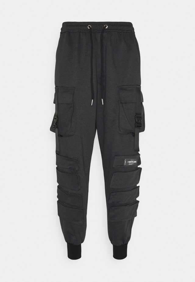FRONT BUCKLE POCKET PANT - Pantalon cargo - mottled black
