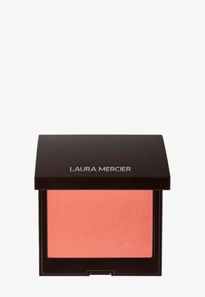 Peach blush in a square black compact with a clear base. The powder has a soft, smooth texture and a subtle shimmer finish.