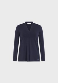 Maglietta a manica lunga navy con scollo a V, dotata di una leggera piega davanti, realizzata in tessuto morbido, con un accento logo nella parte bassa.
