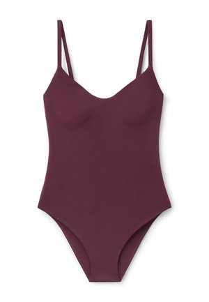 Solid mørkelilla badedragt i ét stykke med tynde justerbare skulderstropper og en diskret sweetheart-udskæring.