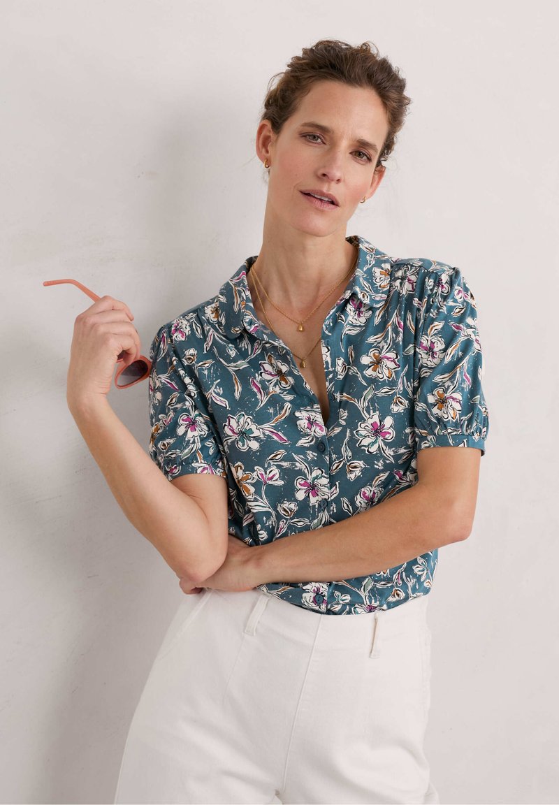 The Water Floral Detail Button Down Quarter Sleeve Top main image 1