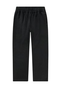 Svarta mjukisbyxor med elastisk midja, rak bendesign och mjuk textur. Har minimal sömnad för en ren finish.