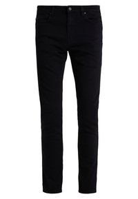 Svarta denimjeans med smal passform, femfickorsdesign och knäppning med knapp. Mjuk textur och minimala söm detaljer.