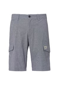 Pantaloni cargo in un elegante motivo grigio a quadretti, realizzati in un tessuto leggero. Presentano tasche laterali e una chiusura con bottone in vita.