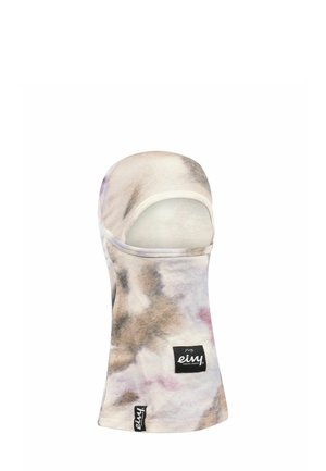 Multicolore balaclava van zachte stof. Voorzien van abstracte patronen in beige, grijs en lichtpaars. Inclusief zwart logo label.