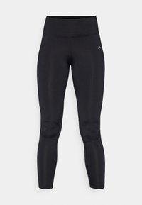 Zwarte leggings van een glad, rekbaar materiaal, met een hoge tailleband en platte naden. Geen zichtbare patronen of hardwaredetails.