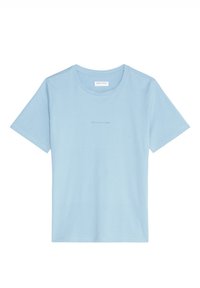 Light blue short-sleeve t-shirt made of soft cotton. Features a crew neckline and subtle branding on the front. Simple design, no patterns.