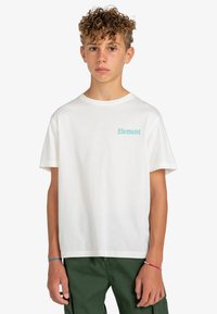 Witte katoenen T-shirt met korte mouwen, met een teal geborduurd logo "Element" op de voorkant. Standaard crewhals, normale pasvorm.