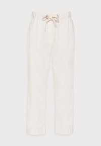 Pantalon clair à coupe décontractée, confectionné dans un matériau doux, doté d'une taille élastique et d'un cordon de serrage.