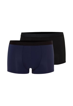 To par mænds boxershorts, én marineblå og én sort, begge med sorte taljebånd og minimal syningsdetaljer.