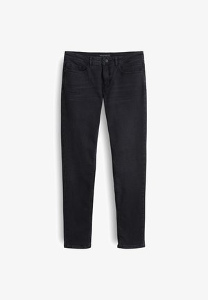 Zwarte denim jeans met een slim fit. Bevat vijf zakken, een knoopsluiting en klassieke stiksels. Zachte textuur met een nette afwerking.