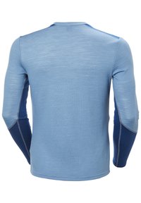 Dlouhý rukáv košile v světle modré barvě s tmavě modrými akcenty, texturovaná tkanina, ploché švy a kulatý výstřih, navržena pro pohodlí a teplo.