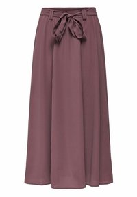 Dlouhá, splývavá sukně v jemné mauve barvě. Vyrobena z hladkého materiálu s páskem na zavázání v pase, s nabíraným designem pro objem.