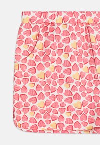 Gonna con elastico in vita, con sfondo bianco e un motivo di cuori rossi e gialli, impreziositi da diverse dimensioni e orientamenti.