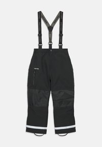 Sorte skibukser med justerbare stropper, to sidelommer, reflekterende detaljer og et slidstærkt, tekstureret stof. Brandinglabel foran.