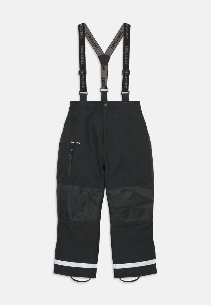 Sorte skibukser med justerbare stropper, to sidelommer, reflekterende detaljer og et slidstærkt, tekstureret stof. Brandinglabel foran.