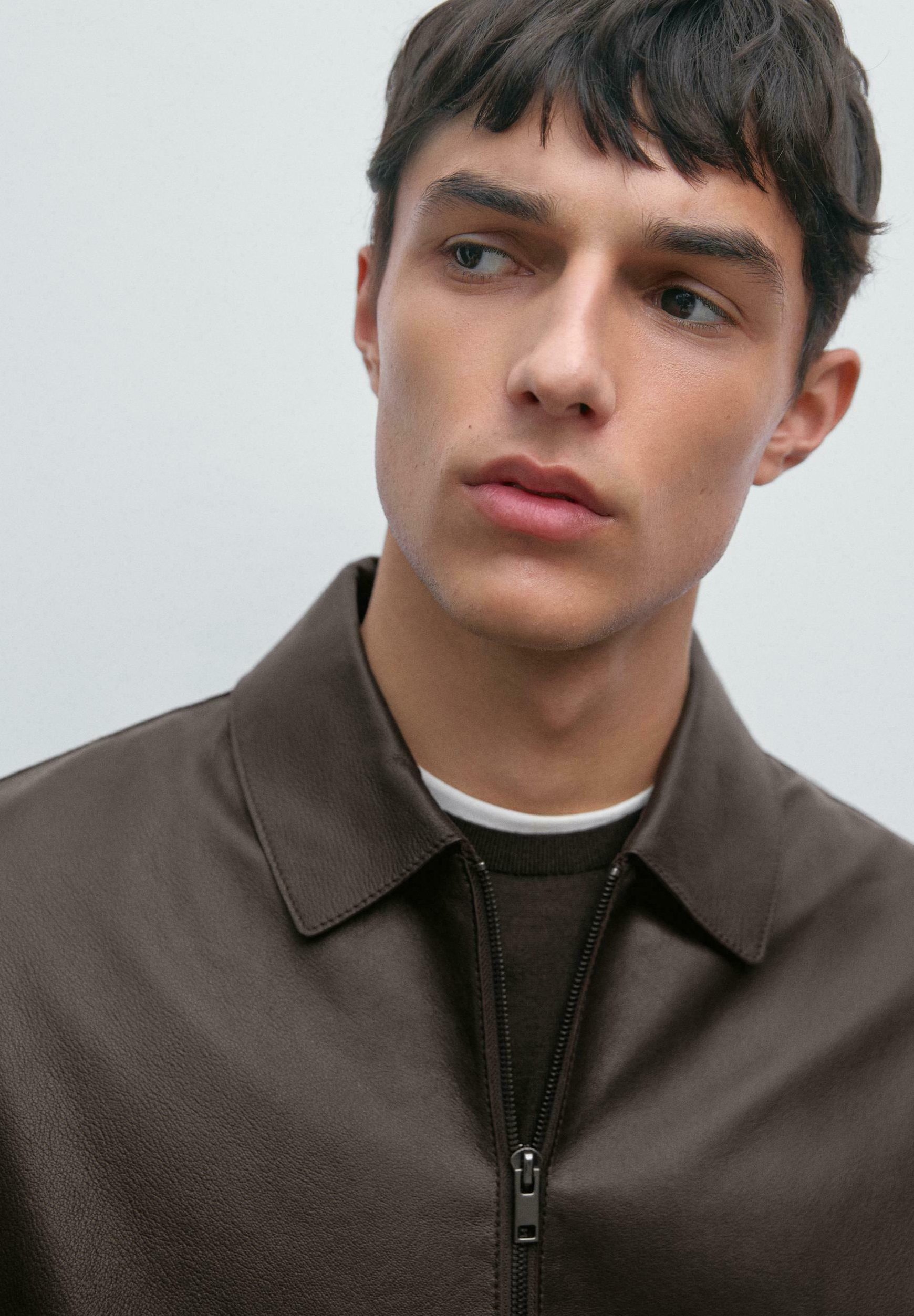 Massimo Dutti TWO-WAY ZIP NAPPA FINISH - Leather jacket
