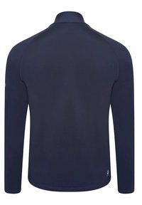 Marinebluse mit langen Ärmeln und hohem Kragen, aus glattem Stoff und mit dehnbarem Material. Mit kontrastierendem Nähte und einem kleinen Logo am linken Ärmel.