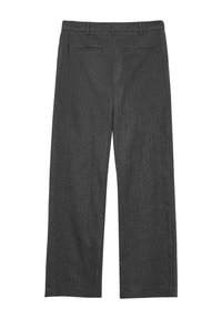Pantalons larges gris en tissu texturé, dotés de deux poches arrière et d'une coupe droite. Fini avec une taille standard.