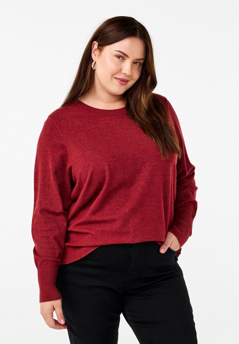 Zizzi FLASH MIT RUNDHALSAUSSCHNITT - Maglione - merlot mel.