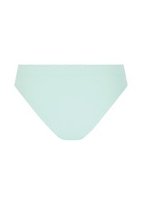 Licht mintgroene geribbelde bikini-onderkant met een zachte, elastische tailleband en een gladde textuur. Klassieke snit met minimale bedekking.