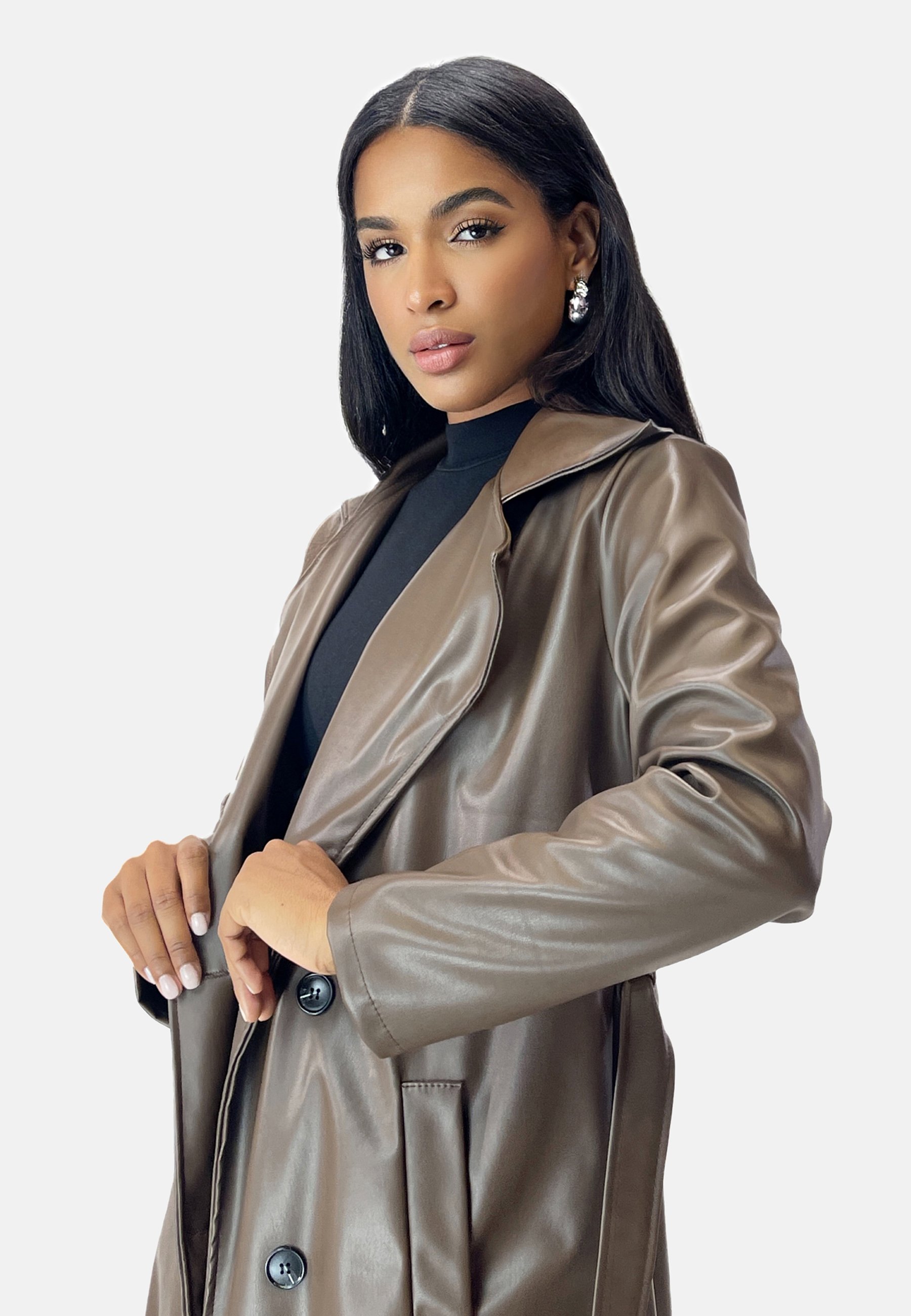 Leather Jacket Brown Trench Cuir Marron Leather Imitation Trench