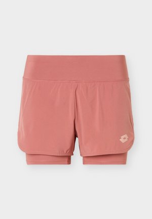 Roosa kihiline sportluspüksid laia vöökohaga ja väikese logoga alumise parempoolse esiküljel, esitatud valgel taustal.