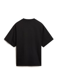 Black cotton t-shirt with a relaxed fit, short sleeves, and a crew neckline. Smooth texture, no visible logos or patterns.