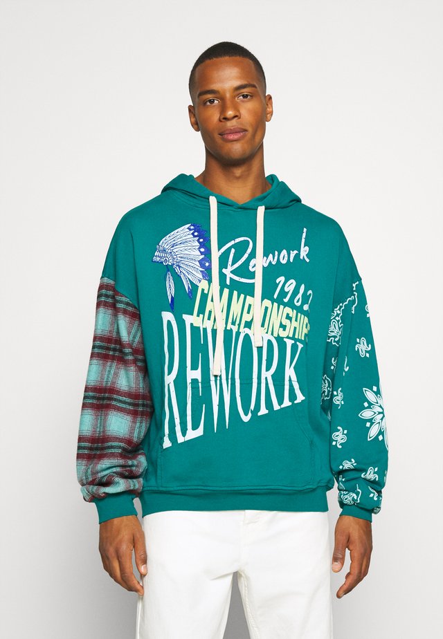 REWORK SCREEN PRINT AND CHECK HOODIE - Huppari - green
