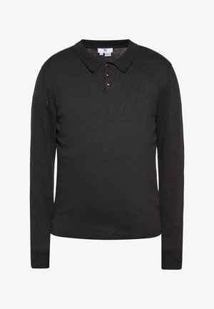 Polo cu mâneci lungi de culoare neagră, realizat dintr-un material moale. Are un guler și trei butoane în partea din față. Design clasic, slim fit.