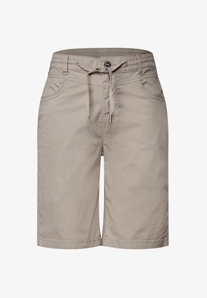 Pantaloni corti beige chiaro realizzati in un materiale morbido e leggero. Presentano una vita elastica con coulisse, due tasche laterali e un taglio dritto.