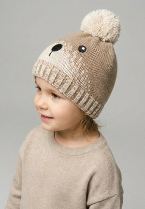 Sterntaler, BOMMELMÜTZE MIT BÄRENMOTIV UND RIPPENSTRICK BÜNDCHEN UNISEX - Mütze - braun