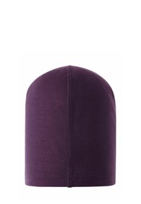 Berretto viola realizzato in tessuto morbido, con una vestibilità aderente, una parte superiore arrotondata e design senza cuciture, senza loghi o decorazioni visibili.