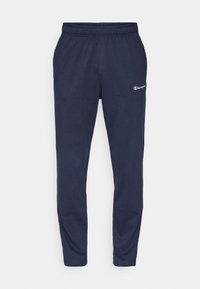Marineblaue Jogginghose aus weichem Material, mit einem elastischen Bund und einem kleinen weißen Logo am linken Oberschenkel. Schmal zulaufendes Bein.
