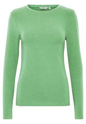 Dlouhý zelený tričko s dlouhým rukávem vyrobené z měkké bavlny, s kulatým výstřihem, slim fit designem a bez viditelných vzorů nebo zdobení.