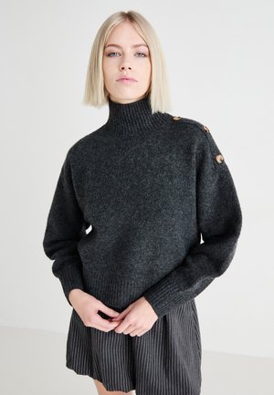 Vero Moda VMBOOM BUTTON - Svetr - dark grey melange